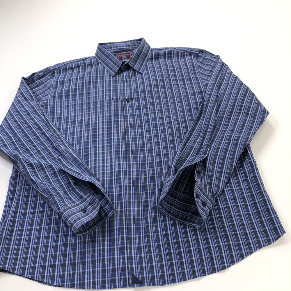 UNTUCKit Wrinkle Free 18/36.5 XXL Cotton LS Cotton Check Dress Shirt Blue